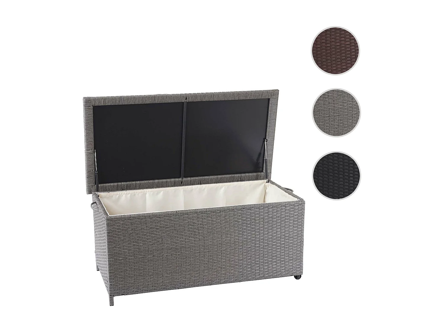 Skrzynka na poduszki z polirattanowa MCW-D88 II,  Premium szara, 51x115x59cm 250l