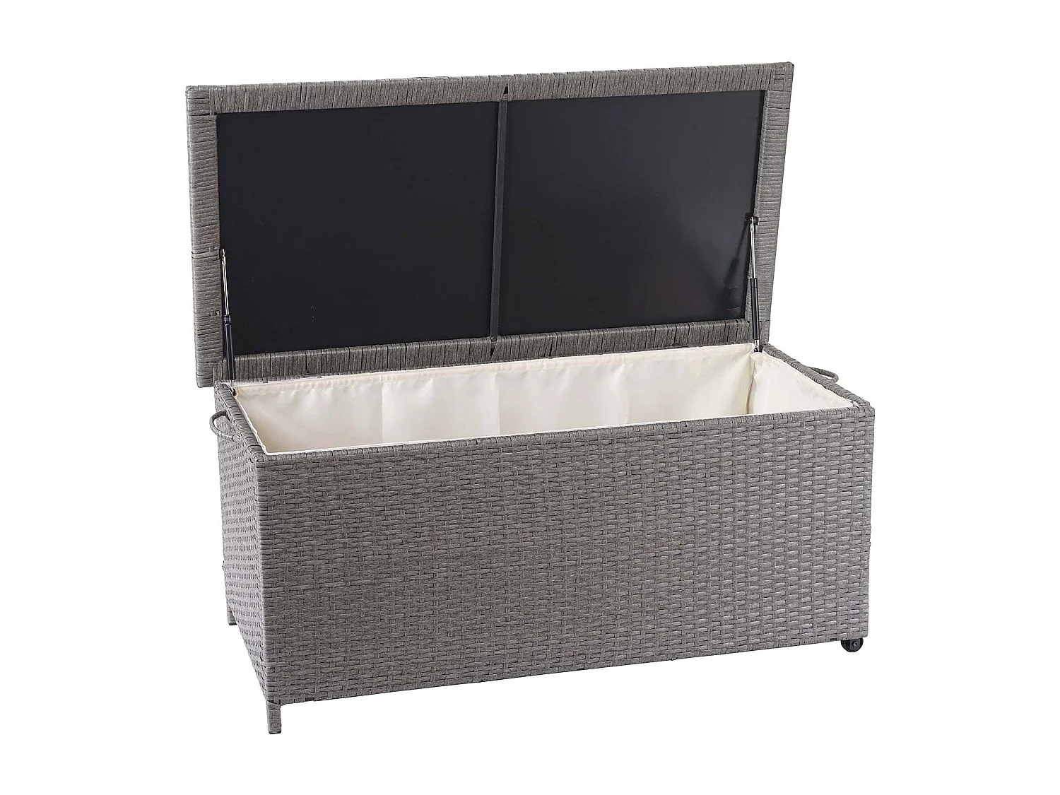 Skrzynka na poduszki z polirattanowa MCW-D88 II,  Premium szara, 51x115x59cm 250l