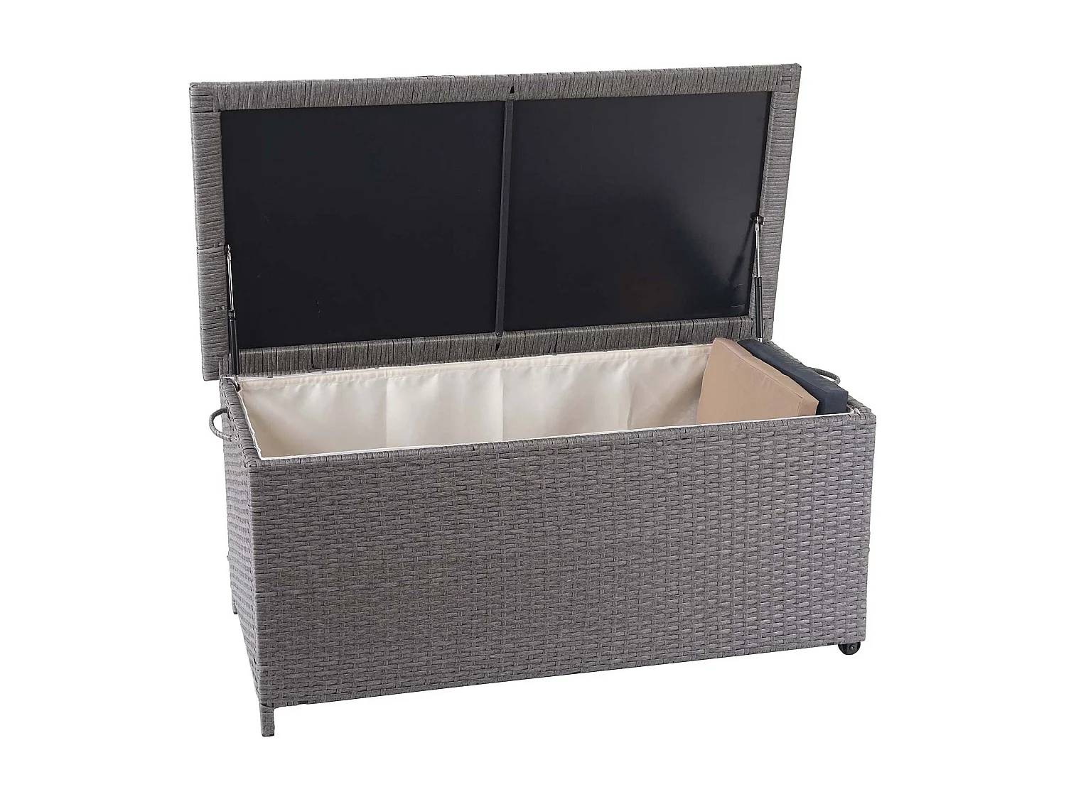 Skrzynka na poduszki z polirattanowa MCW-D88 II,  Premium szara, 51x115x59cm 250l