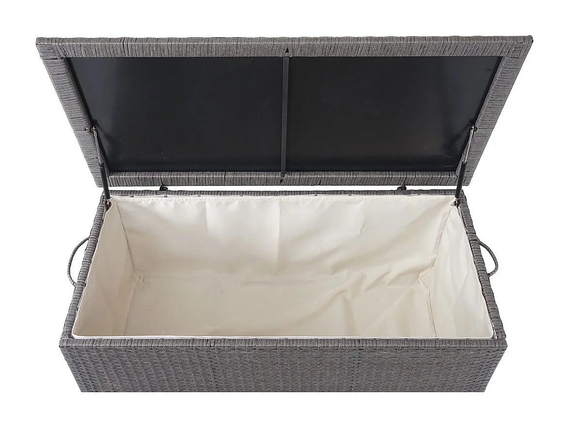 Skrzynka na poduszki z polirattanowa MCW-D88 II,  Premium szara, 51x115x59cm 250l
