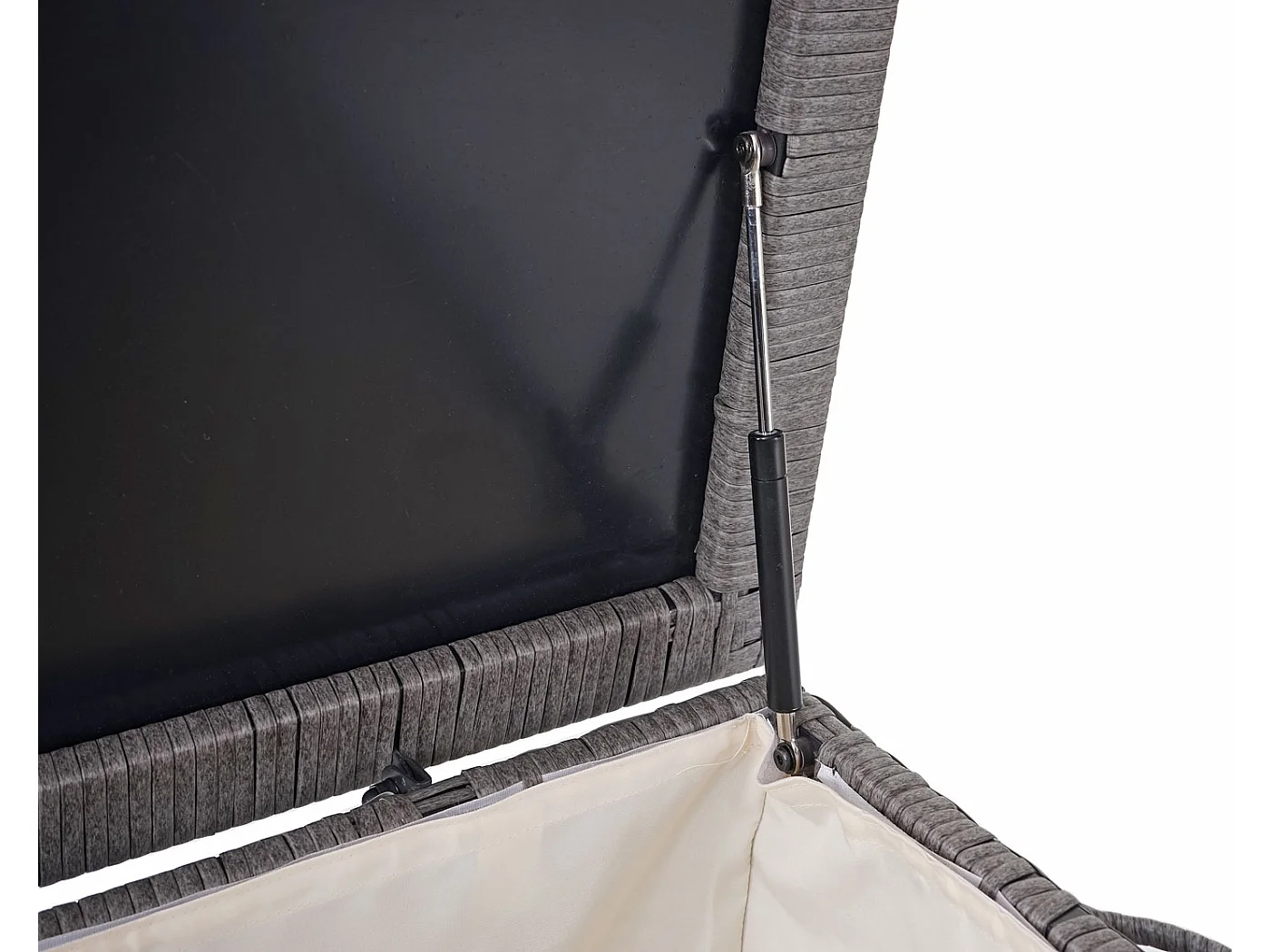 Skrzynka na poduszki z polirattanowa MCW-D88 II,  Premium szara, 51x115x59cm 250l