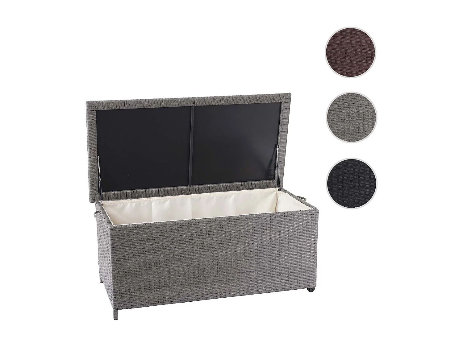 Skrzynka na poduszki z polirattanowa MCW-D88 II,  Premium szara, 51x115x59cm 250l