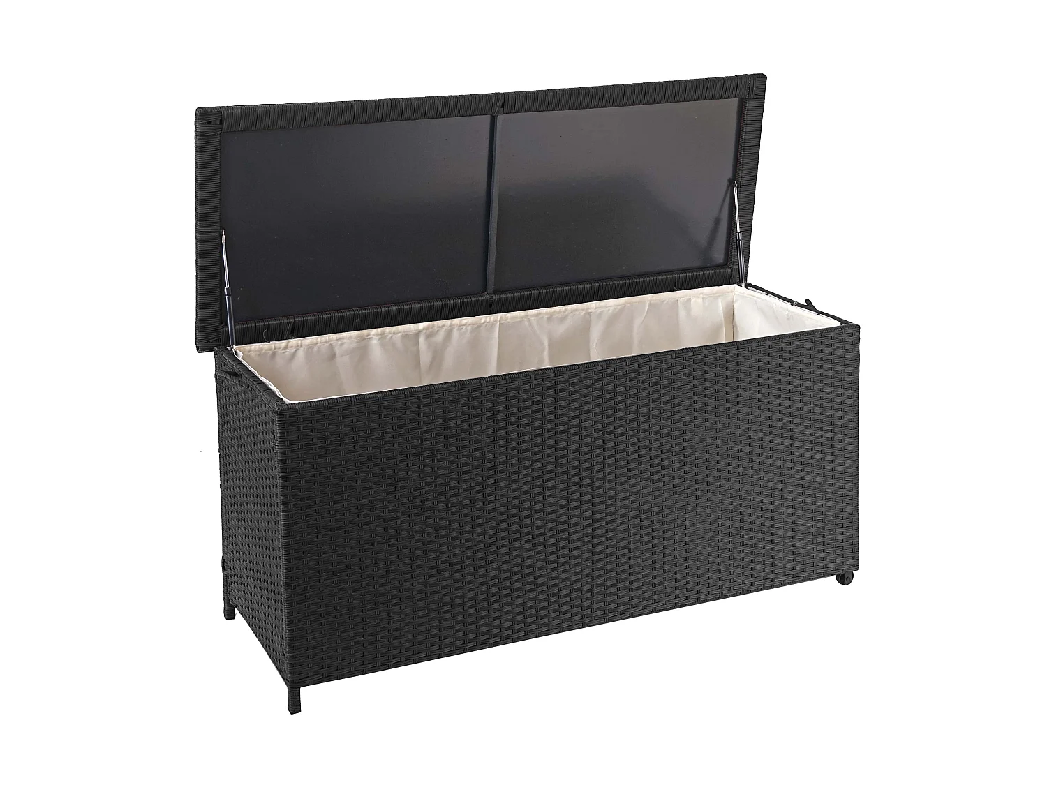 Skrzynia na poduszki z polirattanowa MCW-D88 III,  Premium czarna, 63x135x52cm 320l