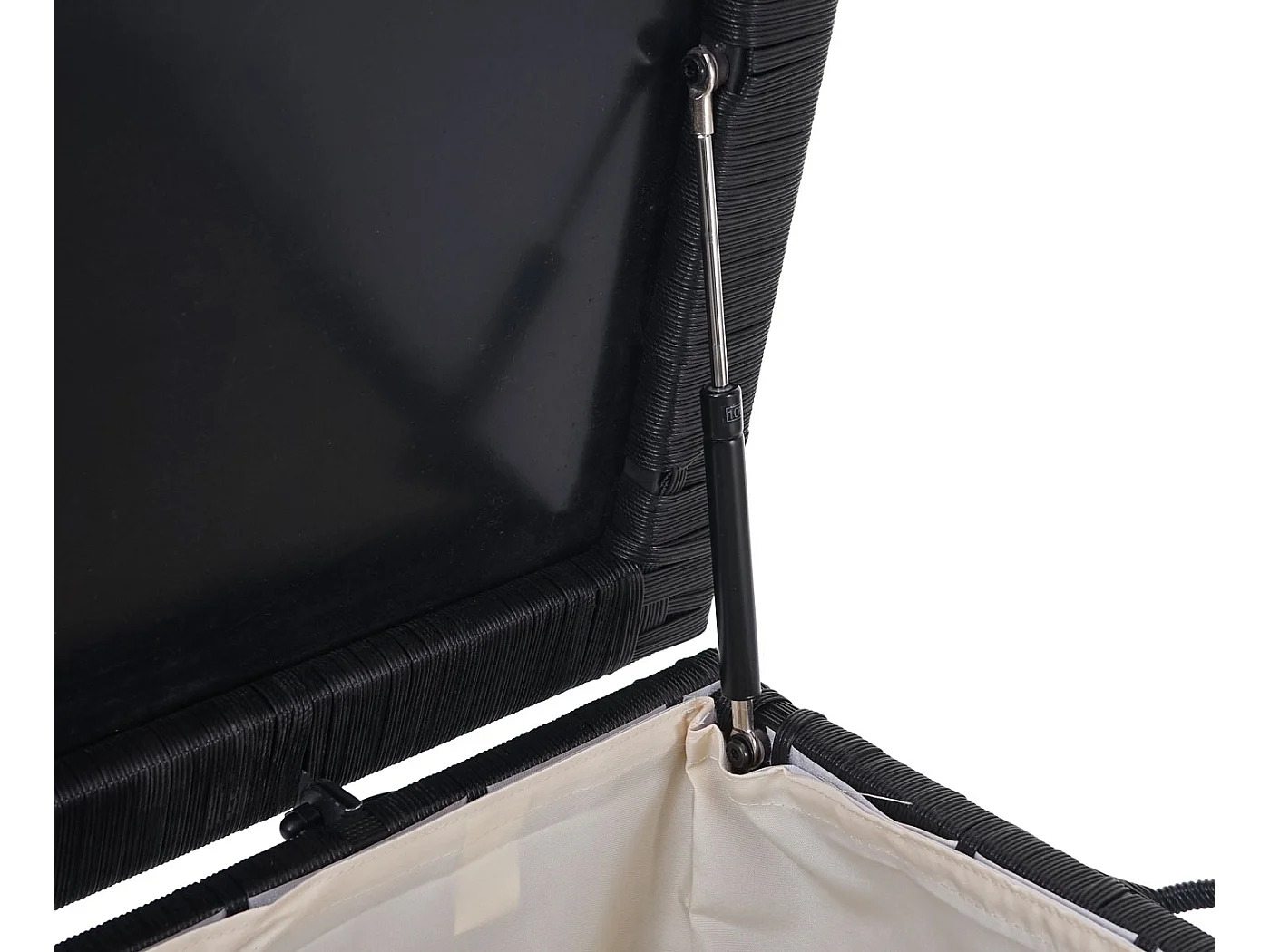 Skrzynia na poduszki z polirattanowa MCW-D88 III,  Premium czarna, 63x135x52cm 320l