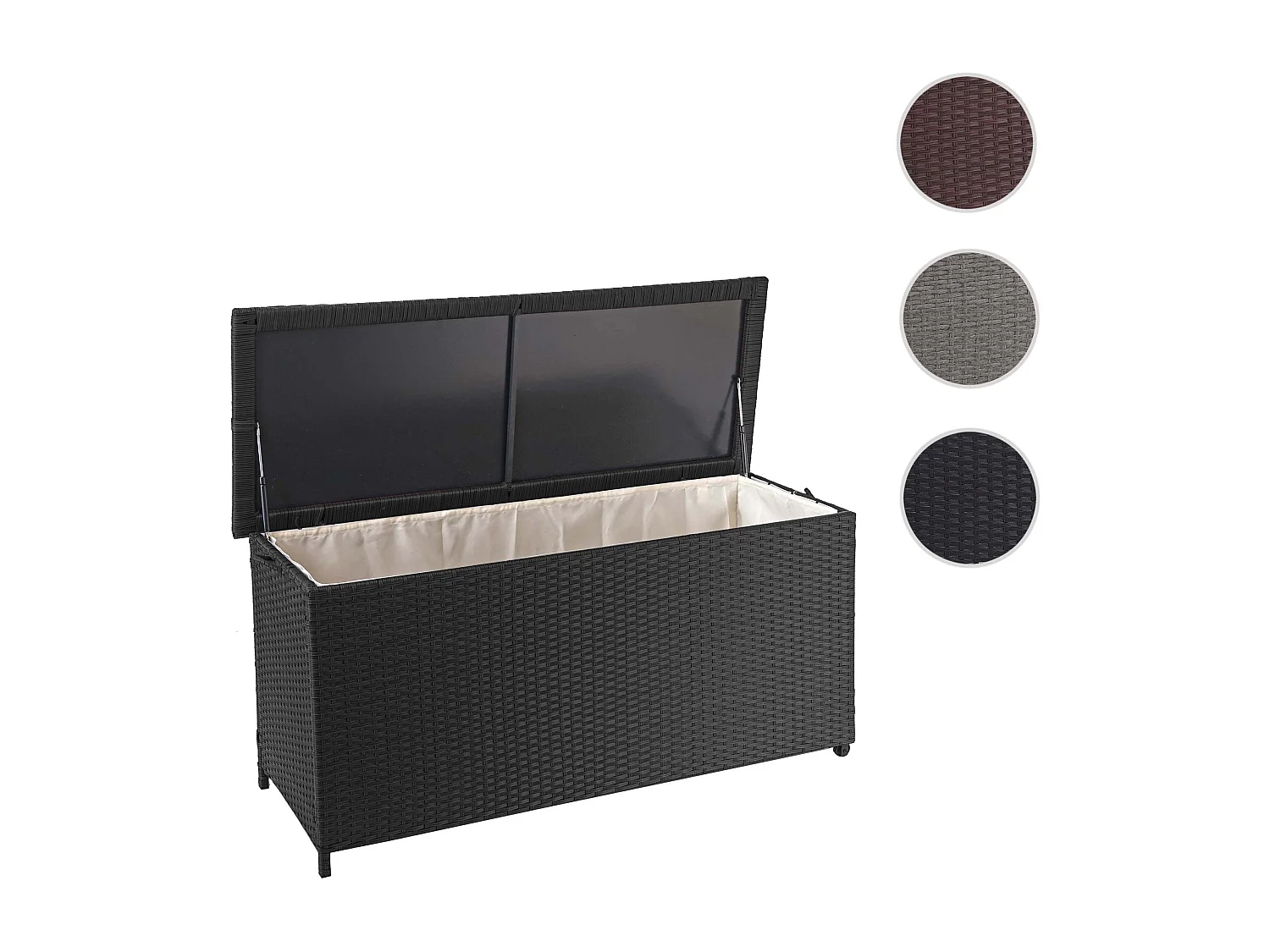 Skrzynia na poduszki z polirattanowa MCW-D88 III,  Premium czarna, 63x135x52cm 320l