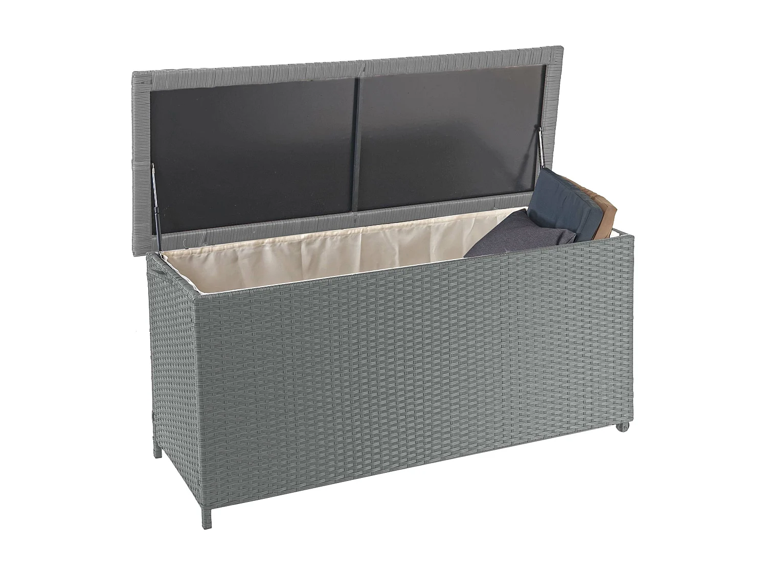 Skrzynia na poduszki z polirattanowa MCW-D88 III,  Premium szara, 63x135x52cm 320l