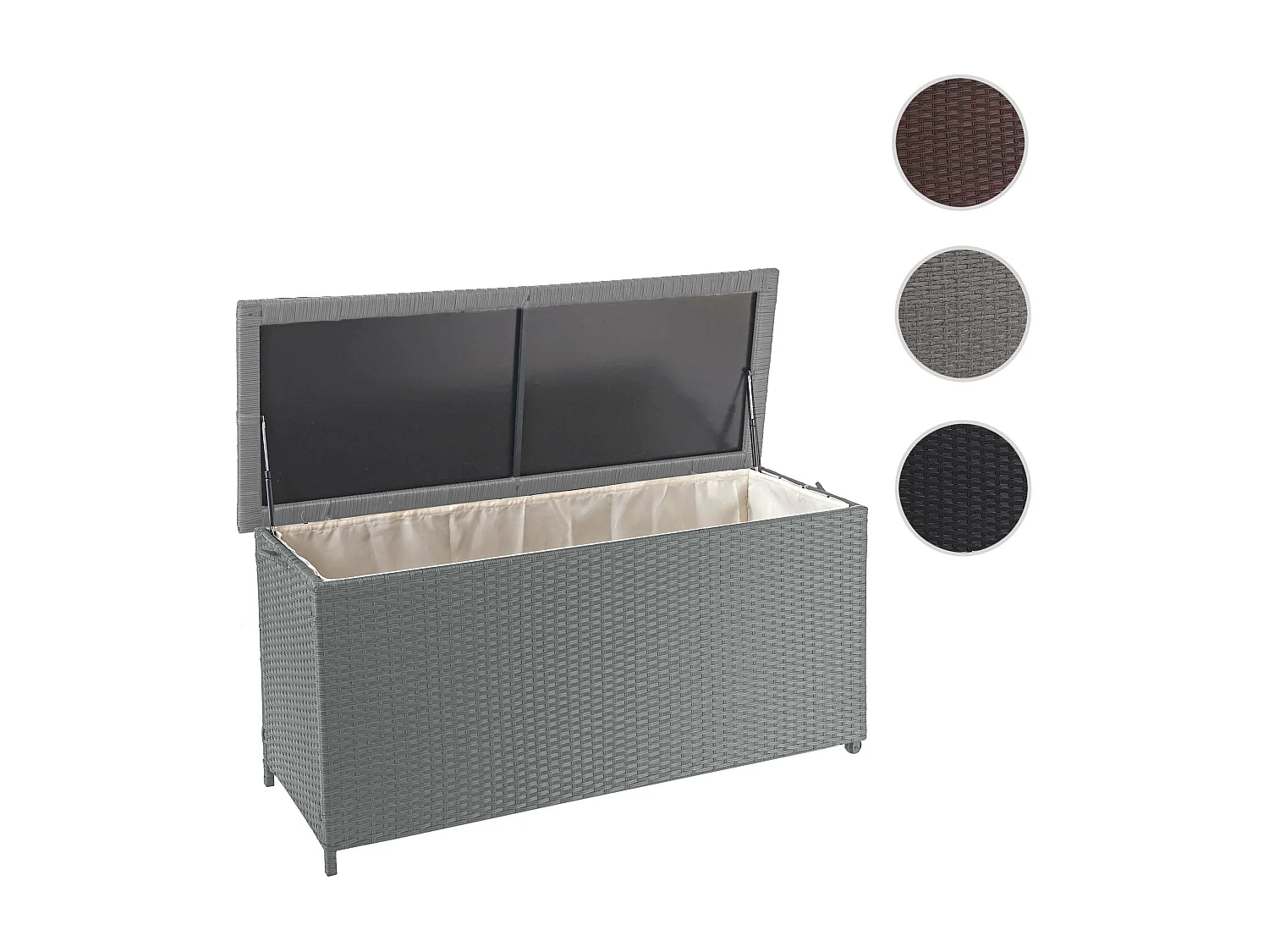 Skrzynia na poduszki z polirattanowa MCW-D88 III,  Premium szara, 63x135x52cm 320l