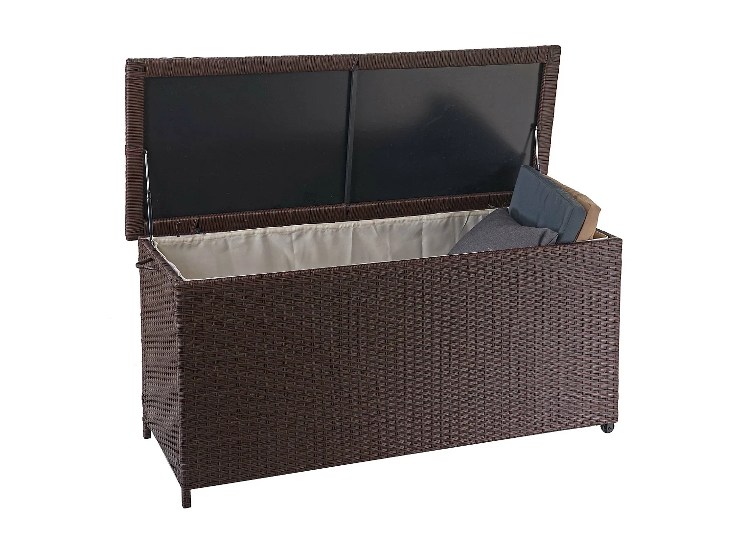 Poly-Rattan Kissenbox MCW-D88 III, Premium braun, 63x135x52cm 320l