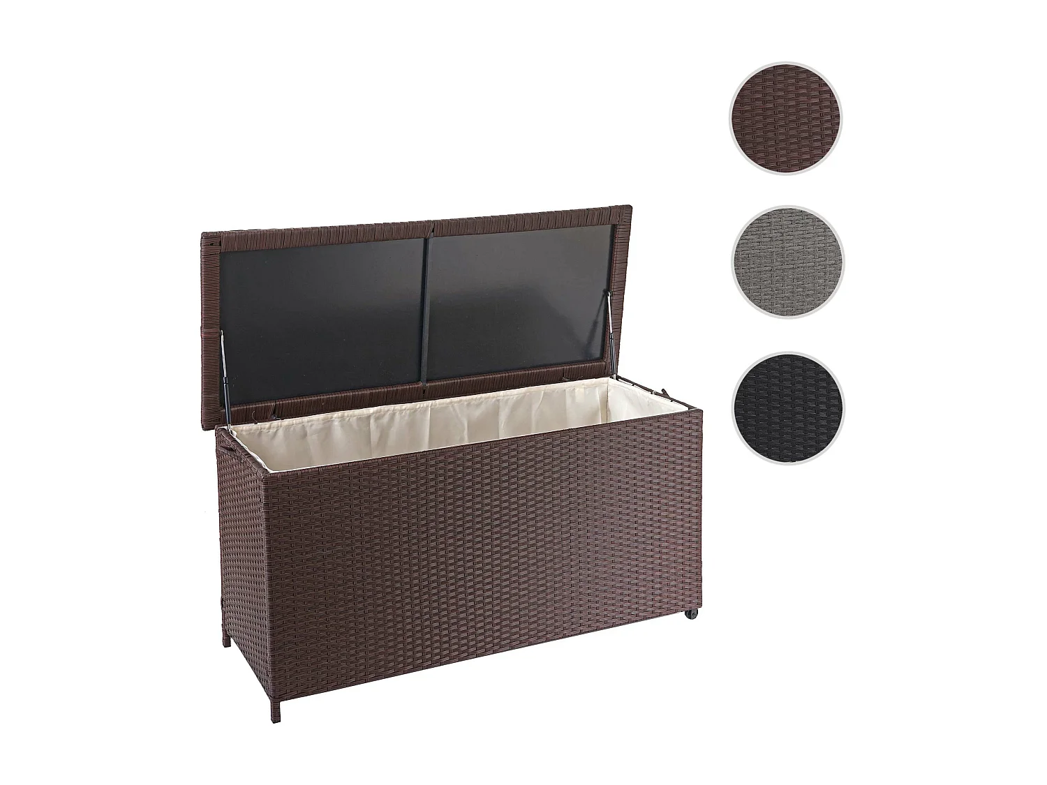 Poly-Rattan Kissenbox MCW-D88 III, Premium braun, 63x135x52cm 320l