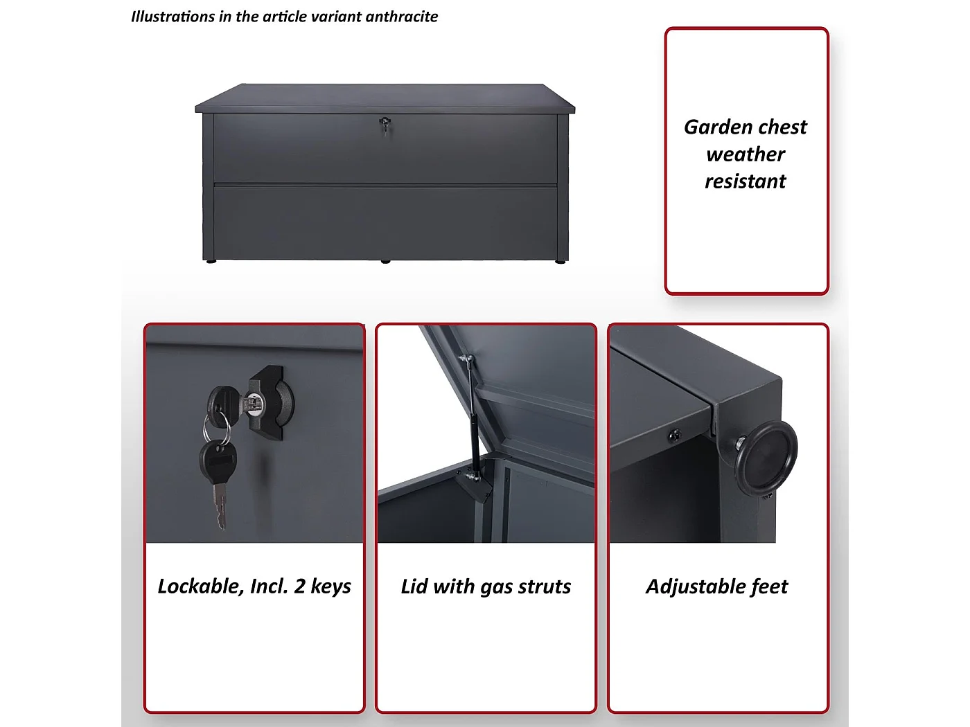 Baule contenitore cassapanca da esterno MCW-J56 acciaio inox 783l ~ antracite