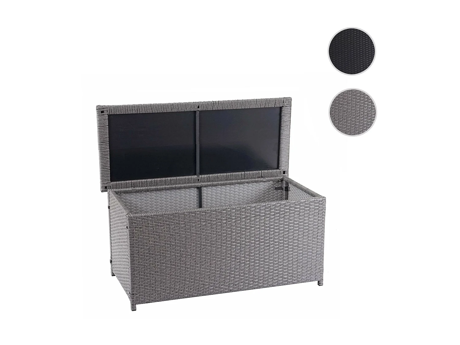 Baule contenitore esterno giardino MCW-D88 polyrattan ~ Basic 63x135x52cm 320l grigio