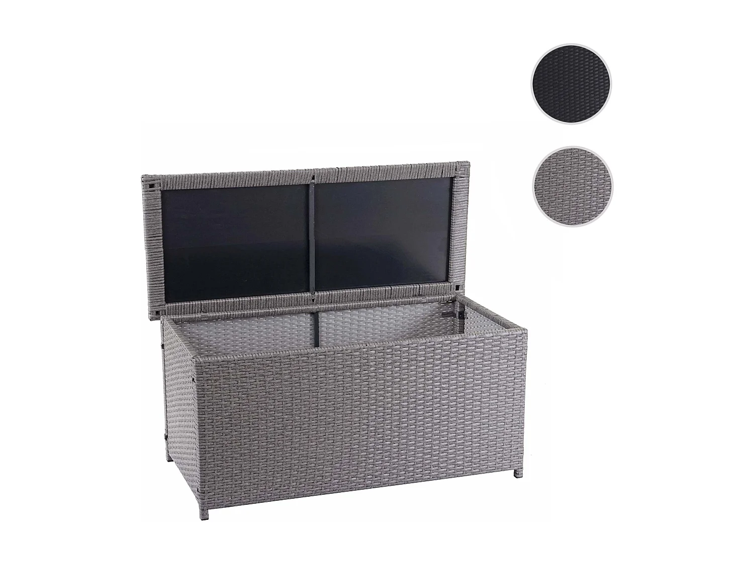 Skrzynia na poduszki z polirattanowa MCW-D88 III,  Basic szara, 63x135x52cm 320l