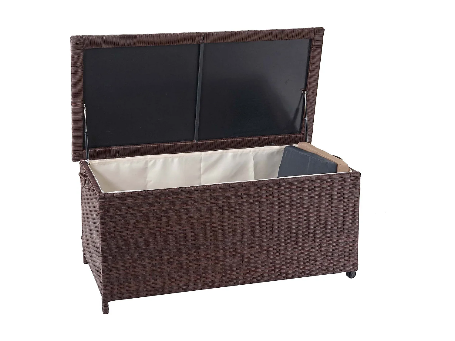 Skrzynia na poduszki z polirattanowa MCW-D88 I,  Premium brązowa, 51x100x50cm 170l