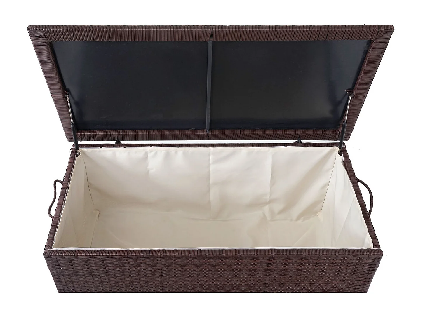 Skrzynia na poduszki z polirattanowa MCW-D88 I,  Premium brązowa, 51x100x50cm 170l