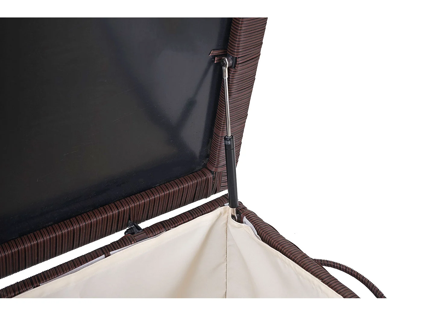 Skrzynia na poduszki z polirattanowa MCW-D88 I,  Premium brązowa, 51x100x50cm 170l