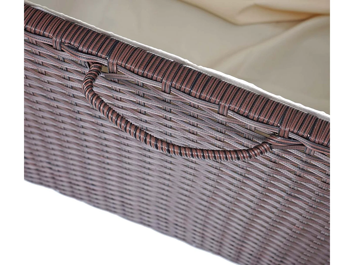 Skrzynia na poduszki z polirattanowa MCW-D88 I,  Premium brązowa, 51x100x50cm 170l