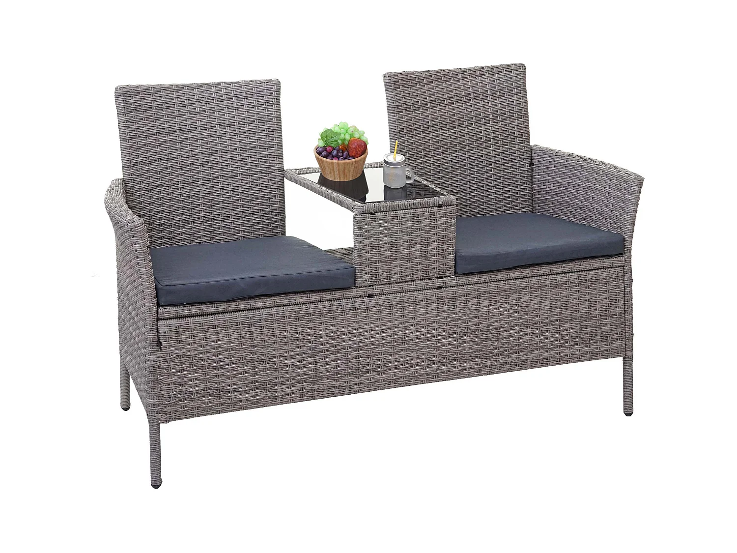 Polyrotan bank met tafel MCW-E24,  grijs, donkergrijze kussens