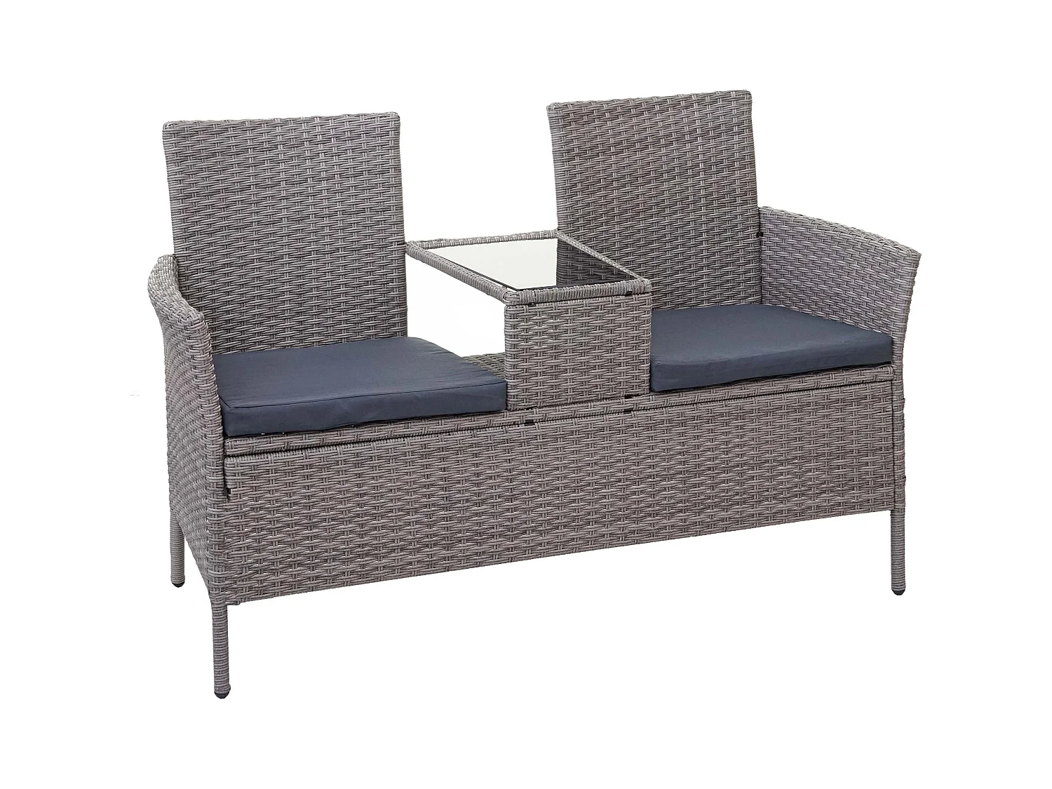 Polyrotan bank met tafel MCW-E24,  grijs, donkergrijze kussens