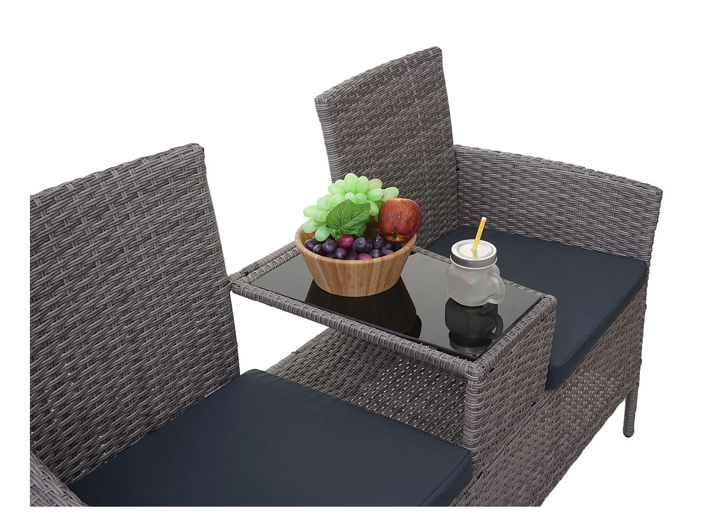 Polyrotan bank met tafel MCW-E24,  grijs, donkergrijze kussens