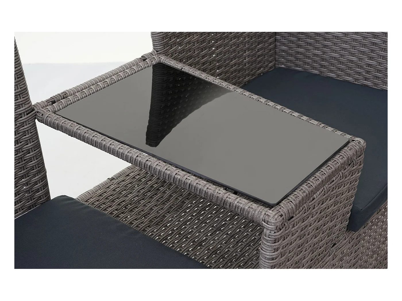 Polyrotan bank met tafel MCW-E24,  grijs, donkergrijze kussens