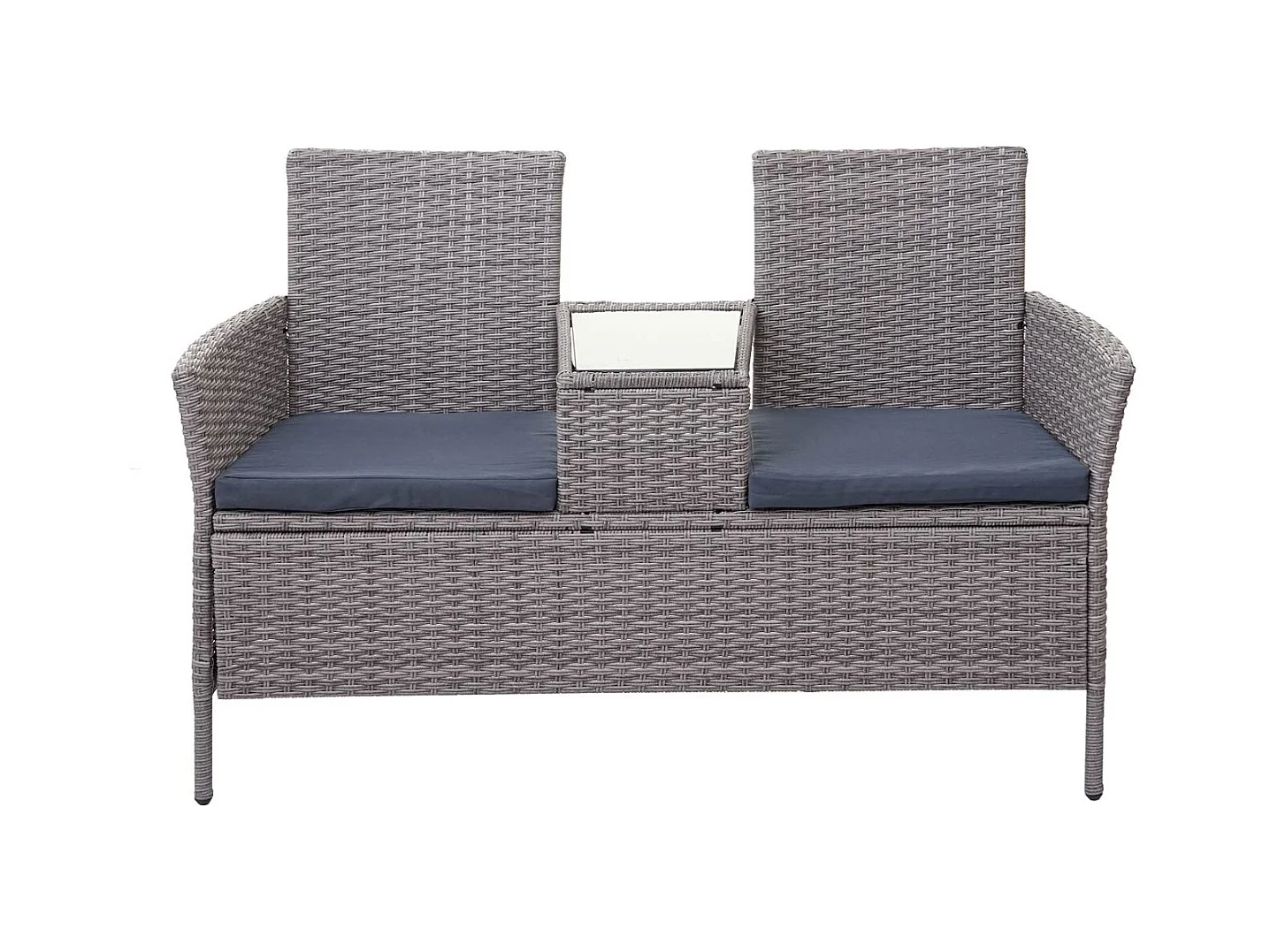 Polyrotan bank met tafel MCW-E24,  grijs, donkergrijze kussens