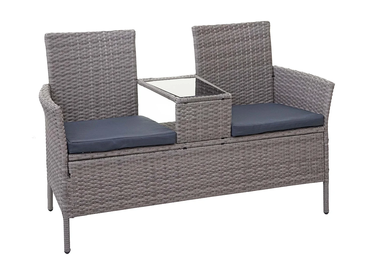 Ławka z polirattanowa MCW-E24,  szary, poduszki ciemnoszare