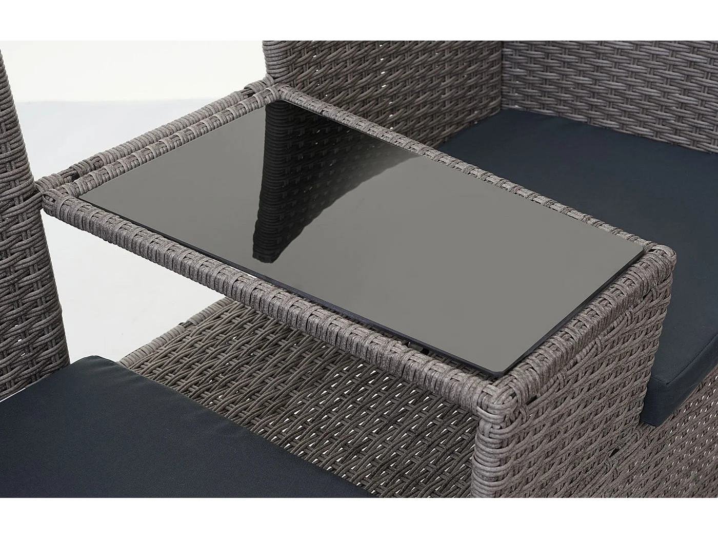 Ławka z polirattanowa MCW-E24,  szary, poduszki ciemnoszare