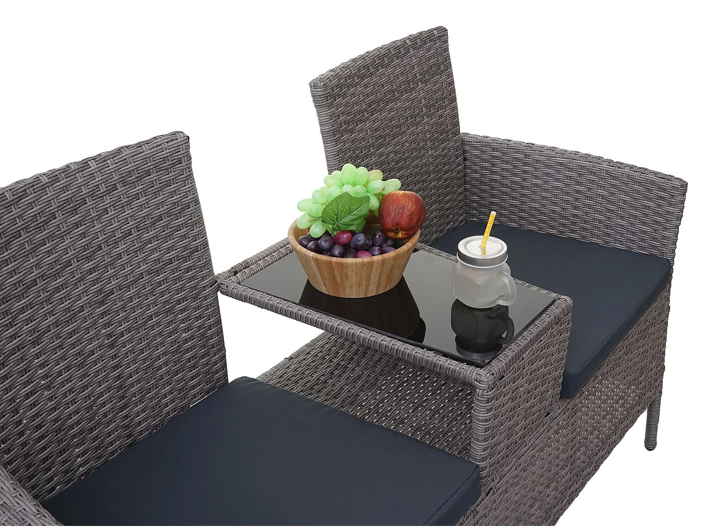 Poly-Rattan Sitzbank MCW-E24, Grau, Kissen dunkelgrau