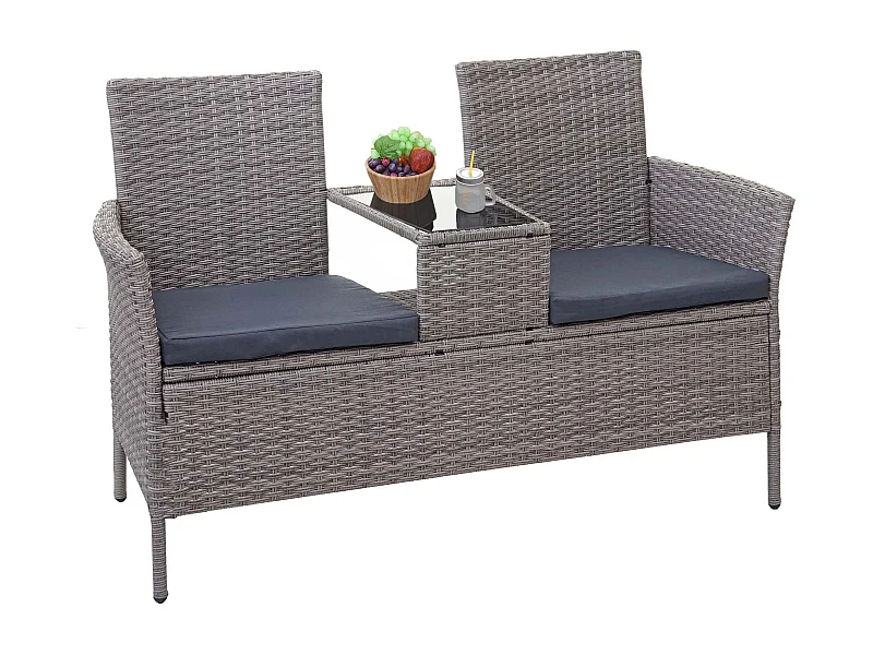 Poly-Rattan Sitzbank MCW-E24, Grau, Kissen dunkelgrau