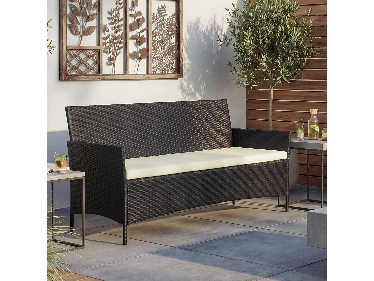 3-Sitzer Poly-Rattan Gartenbank Hamar, Anthrazit, Kissen creme