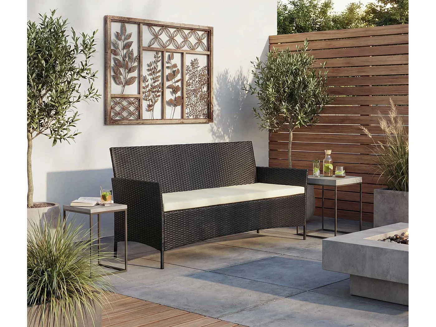 3-Sitzer Poly-Rattan Gartenbank Hamar, Anthrazit, Kissen creme