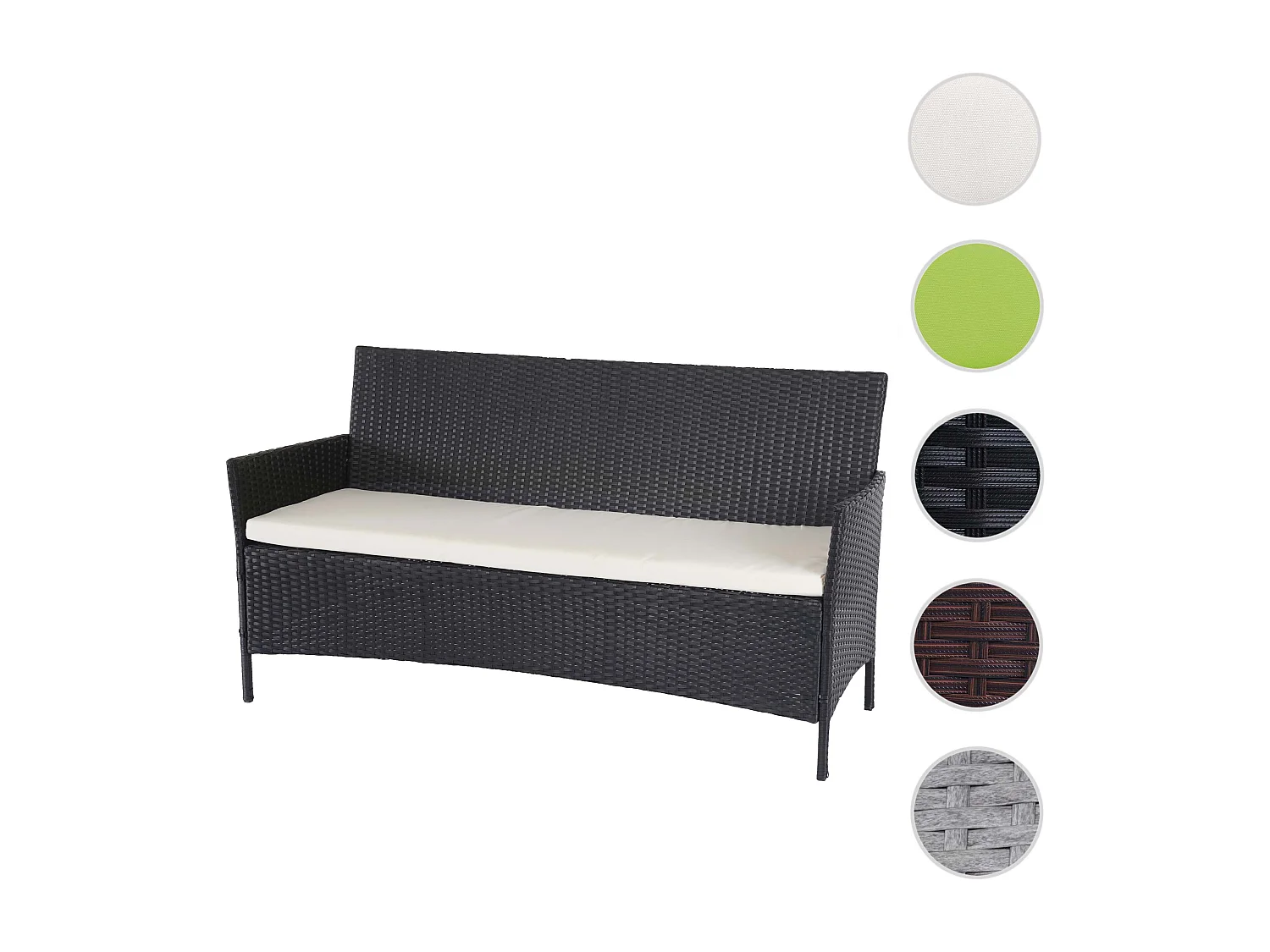 3-Sitzer Poly-Rattan Gartenbank Hamar, Anthrazit, Kissen creme