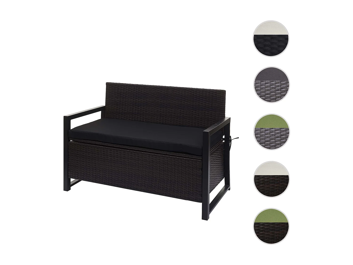 Poly-Rattan 2er Sitzbank MCW-F39, Braun, Kissen schwarz