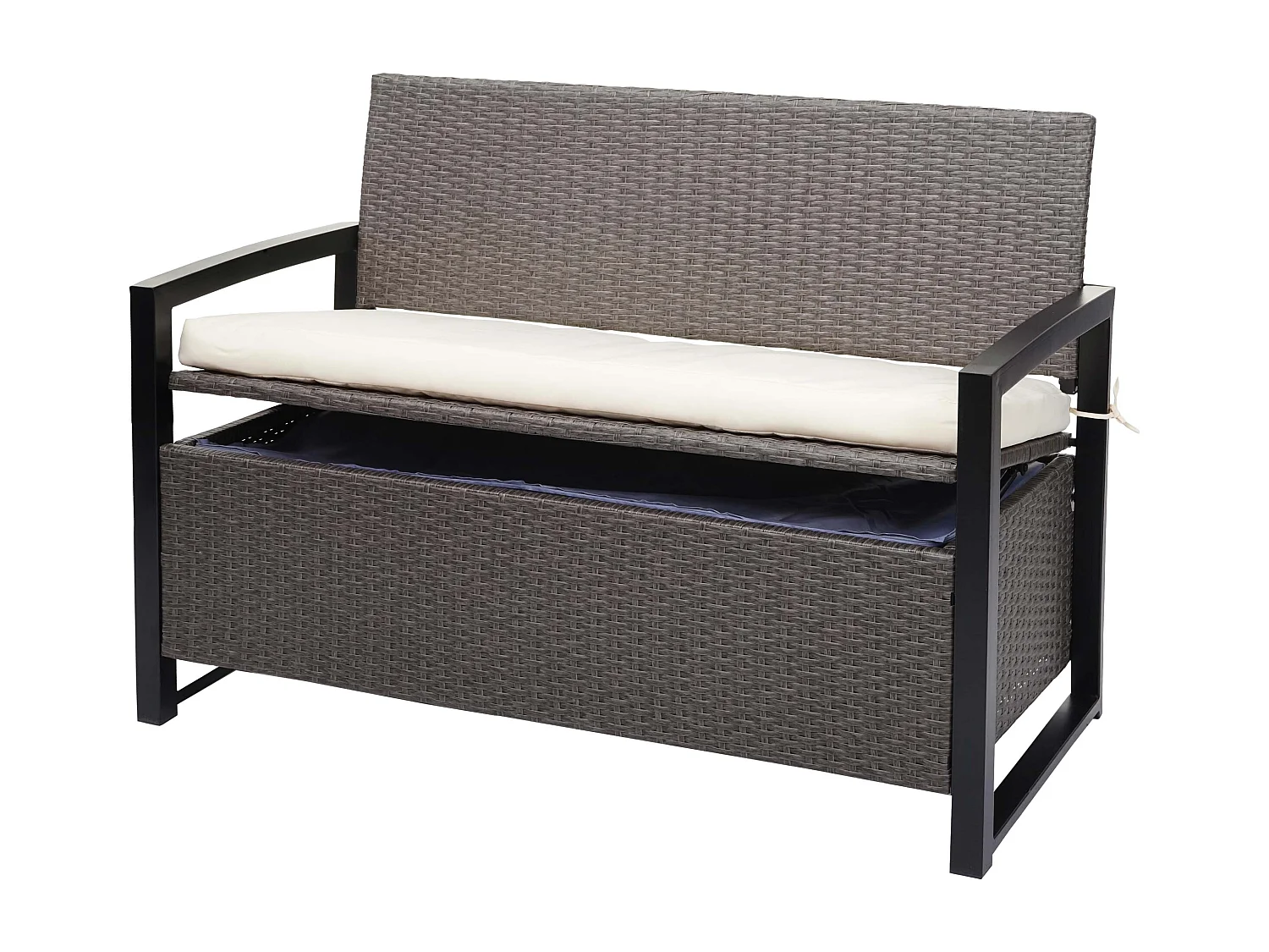 Poly-Rattan 2er Sitzbank MCW-F39, Grau-meliert, Kissen creme