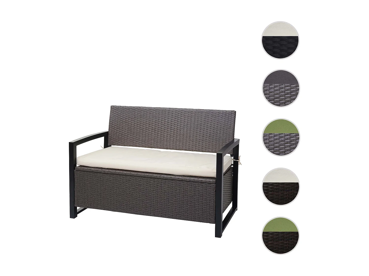 Poly-Rattan 2er Sitzbank MCW-F39, Grau-meliert, Kissen creme