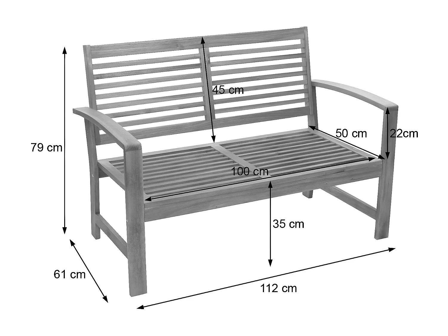 Gartenbank MCW-E99, Bank Sitzbank 2-Sitzer, Akazie Holz massiv MVG-zertifiziert 112cm, braun Polster creme