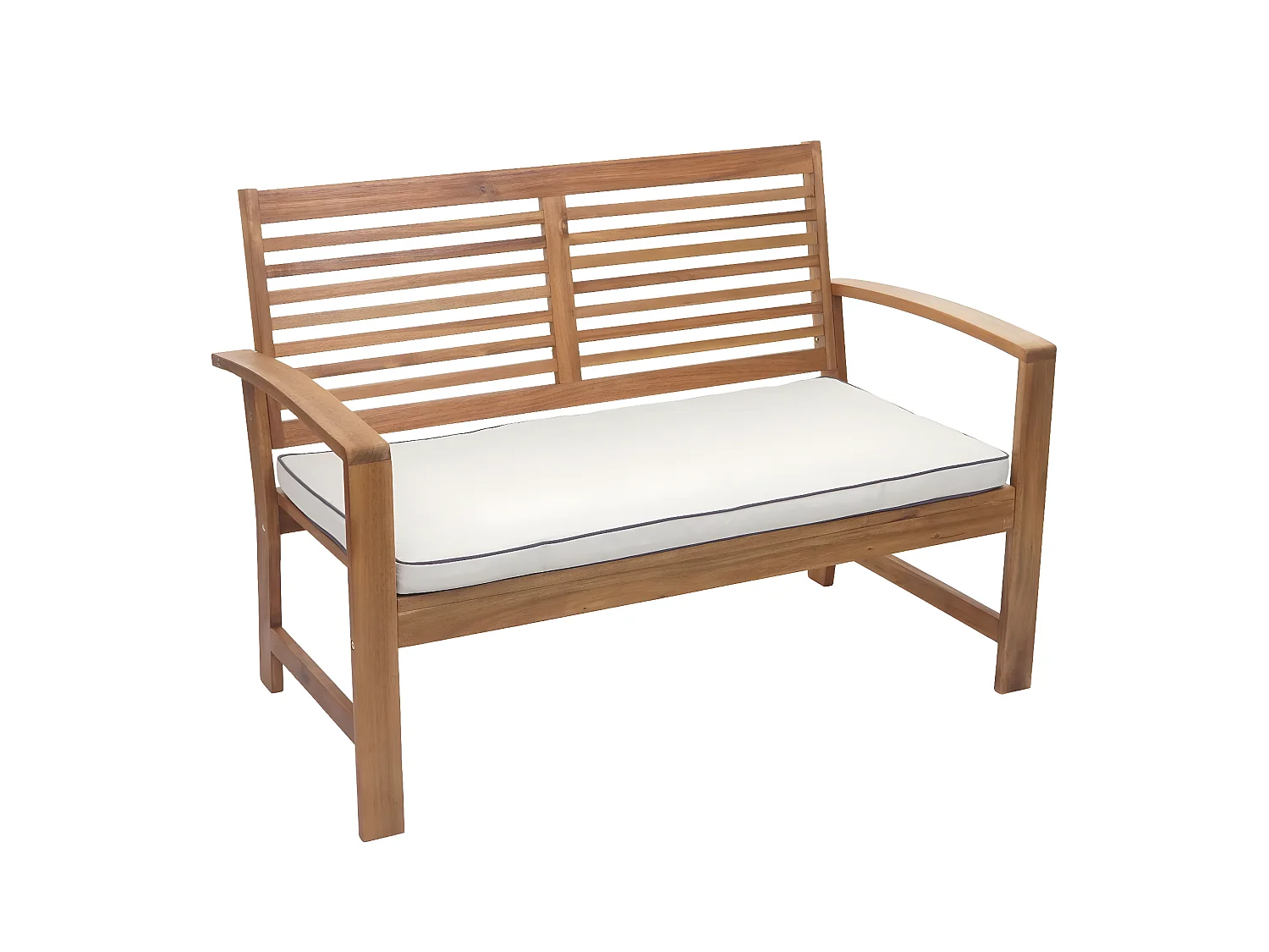Gartenbank MCW-E99, Bank Sitzbank 2-Sitzer, Akazie Holz massiv MVG-zertifiziert 112cm, braun Polster creme