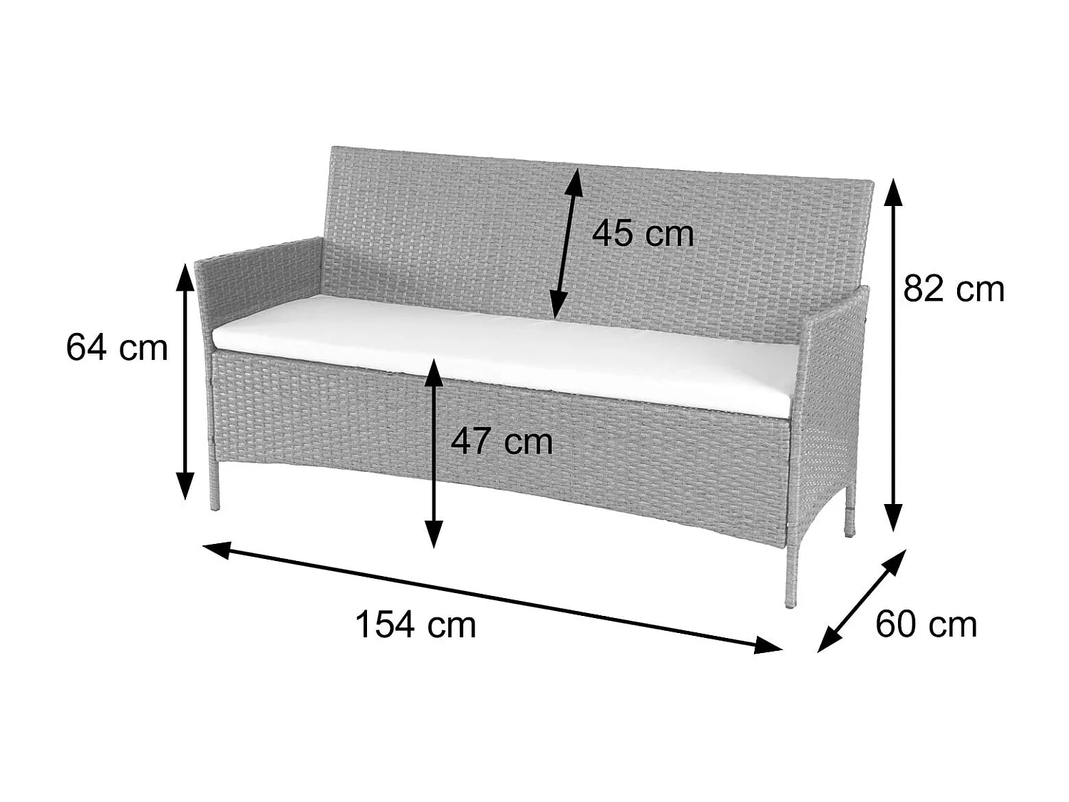 3-Sitzer Poly-Rattan Gartenbank Hamar, Grau, Kissen anthrazit