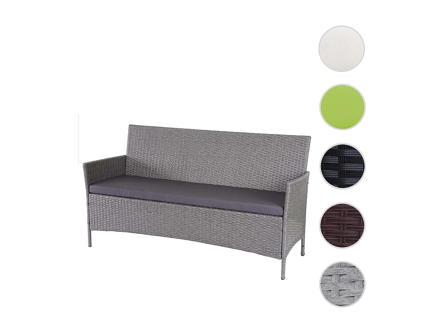 3-Sitzer Poly-Rattan Gartenbank Hamar, Grau, Kissen anthrazit