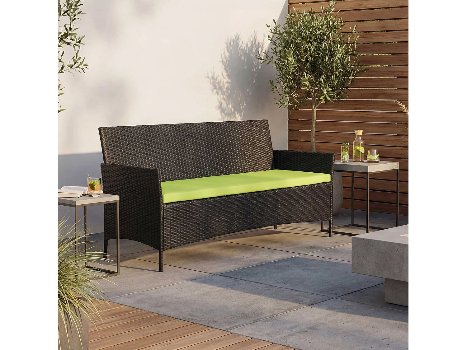 3-Sitzer Poly-Rattan Gartenbank Hamar, Anthrazit, Kissen grün