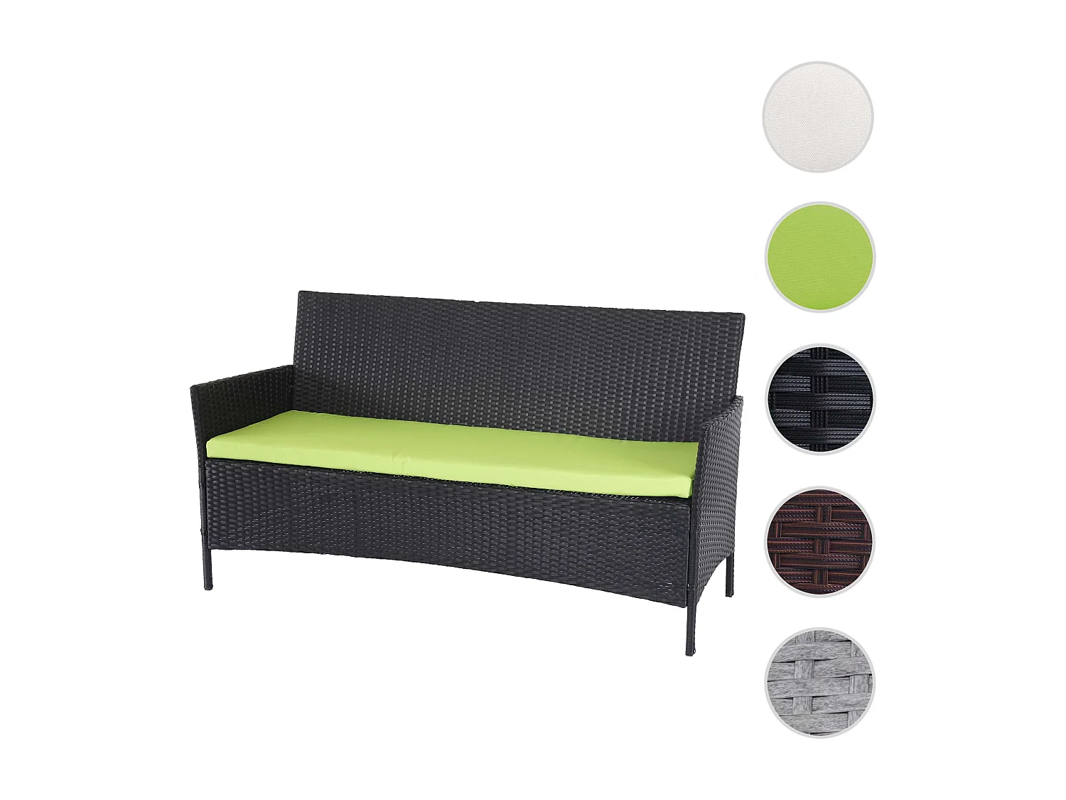 3-Sitzer Poly-Rattan Gartenbank Hamar, Anthrazit, Kissen grün