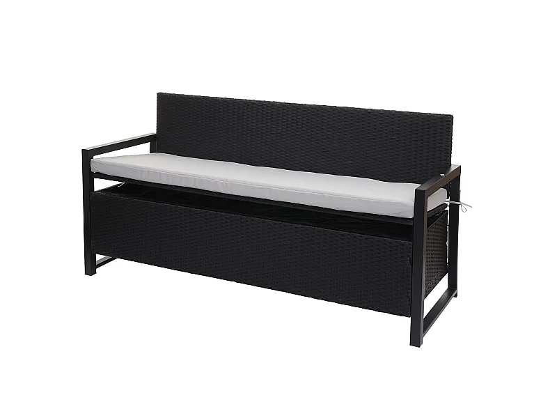 Ławka 3-osobowa z polirattanu MCW-F39,  antracyt, szare poduszki