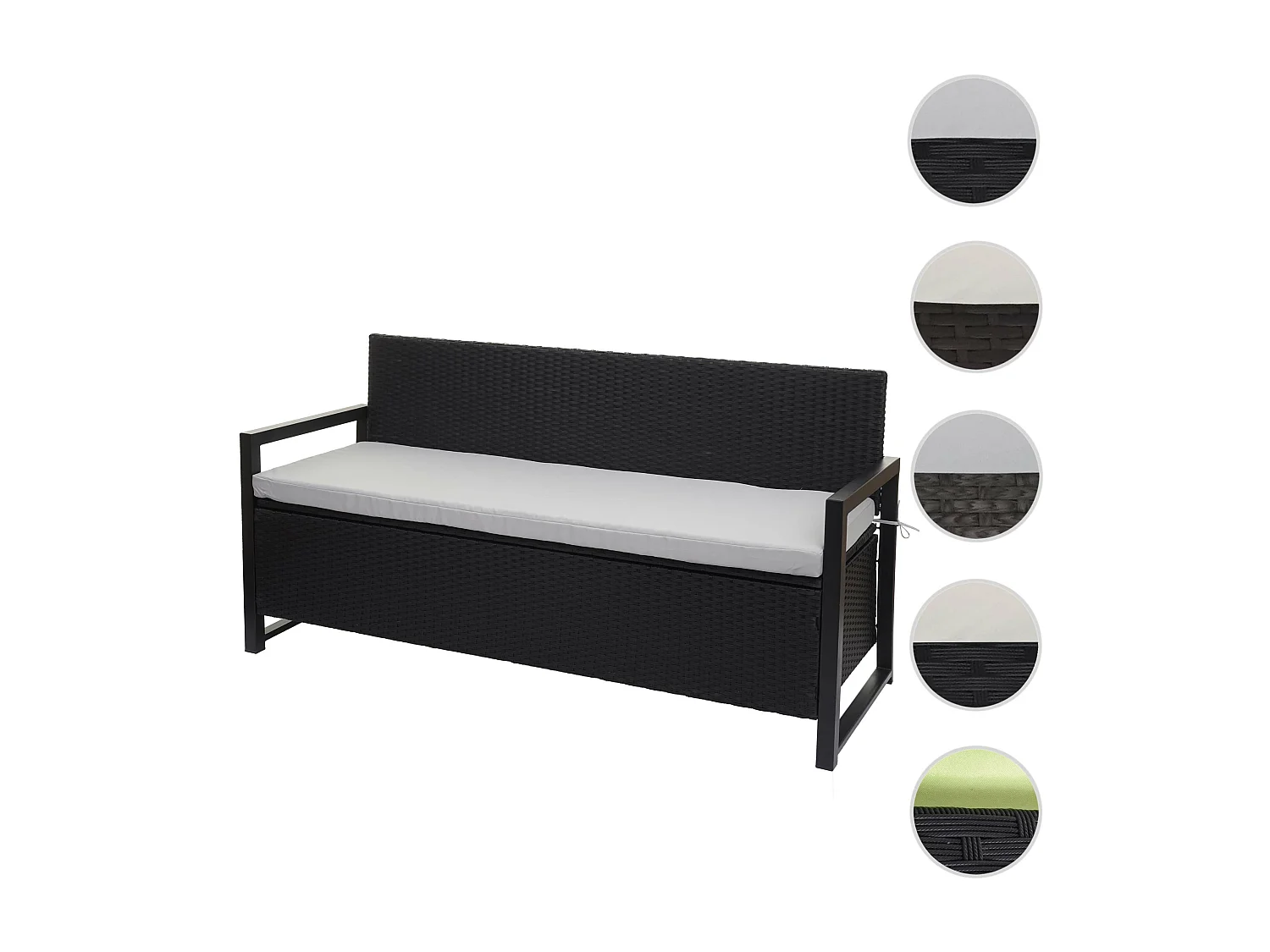 Ławka 3-osobowa z polirattanu MCW-F39,  antracyt, szare poduszki