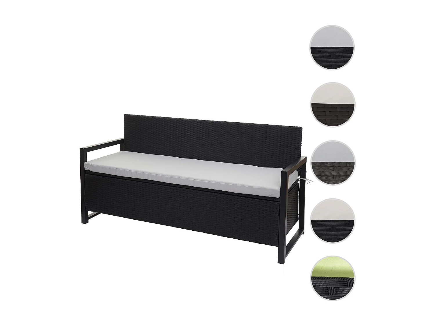 Ławka 3-osobowa z polirattanu MCW-F39,  antracyt, poduszki szare