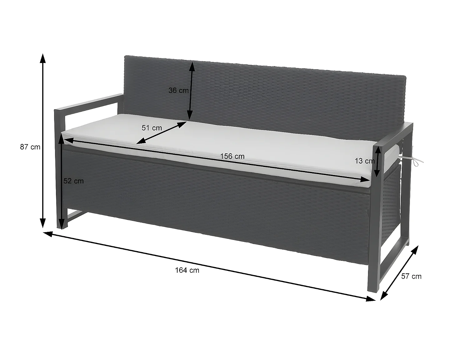 Poly-Rattan 3er Sitzbank MCW-F39, Braun, Kissen creme