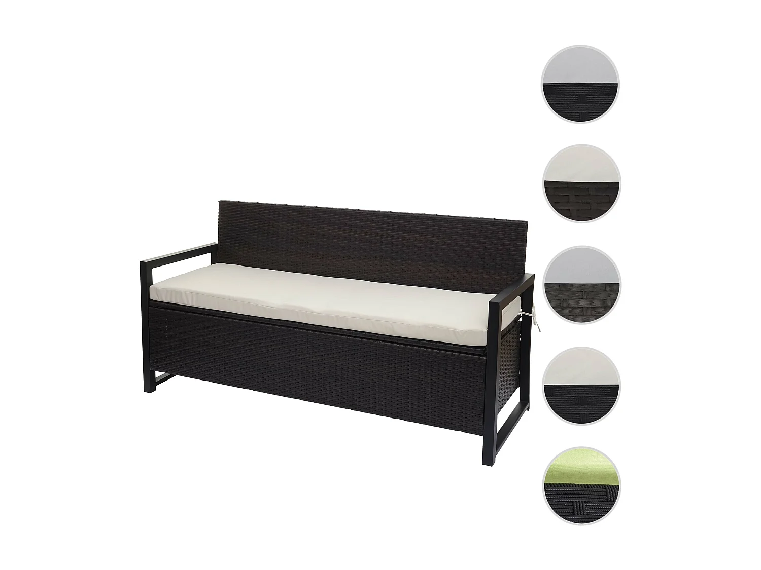 Poly-Rattan 3er Sitzbank MCW-F39, Braun, Kissen creme