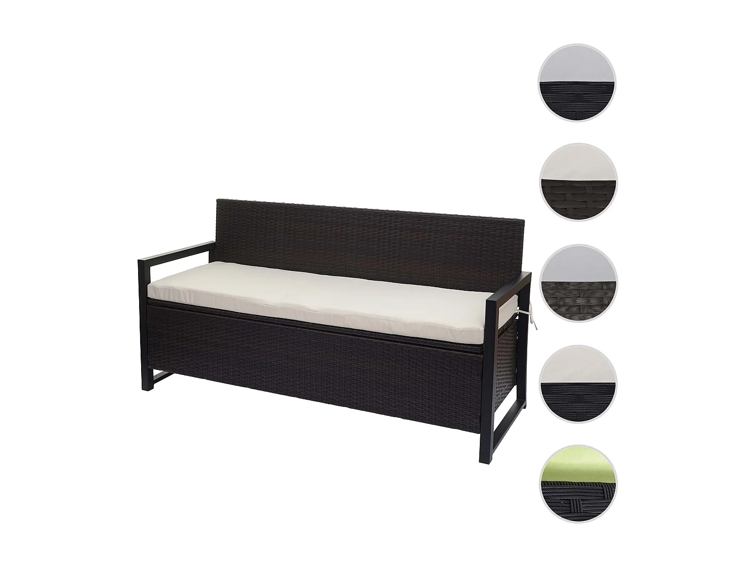 Polyrotan driezitsbank MCW-F39,  bruin, kussens crème