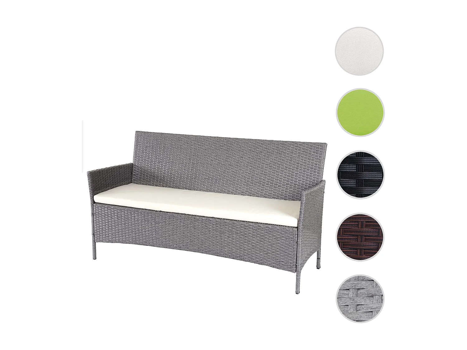 3-Sitzer Poly-Rattan Gartenbank Hamar, Grau, Kissen creme