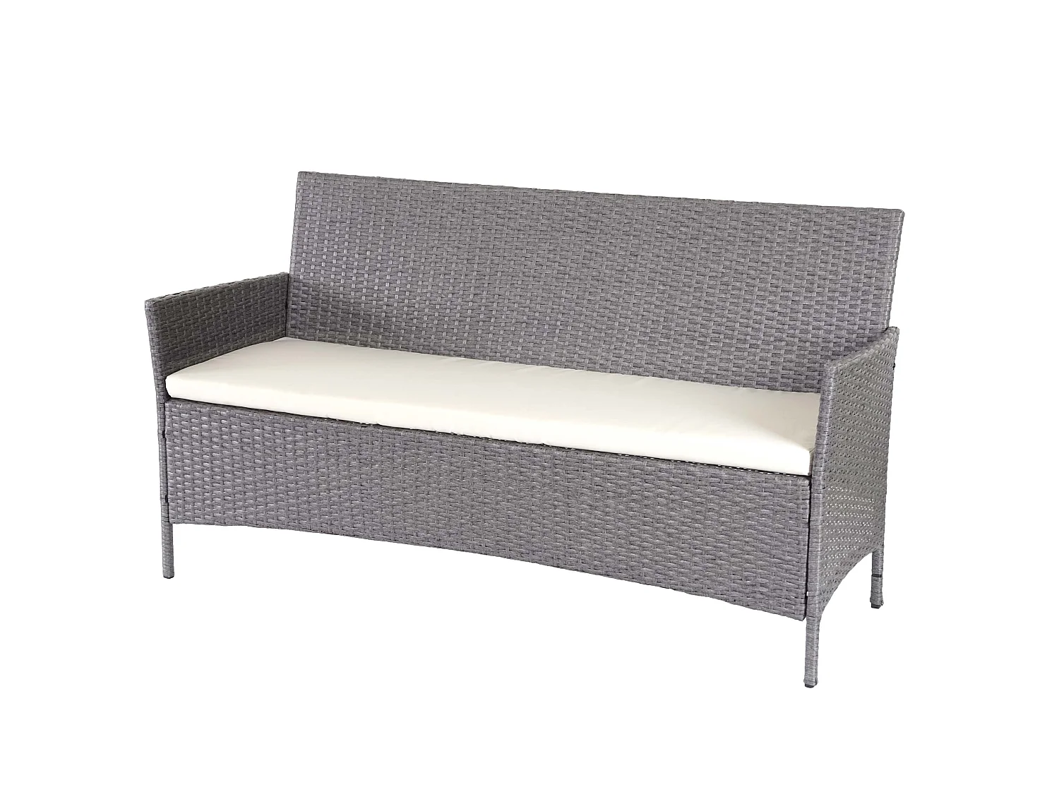 3-Sitzer Poly-Rattan Gartenbank Hamar, Grau, Kissen creme