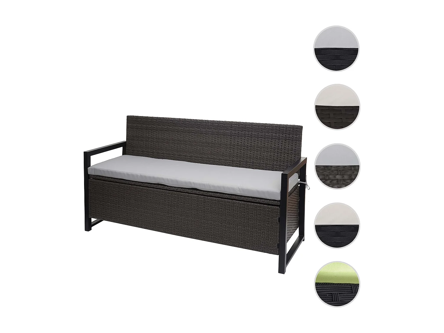 Polyrotan driezitsbank MCW-F39,  grijs, kussens grijs